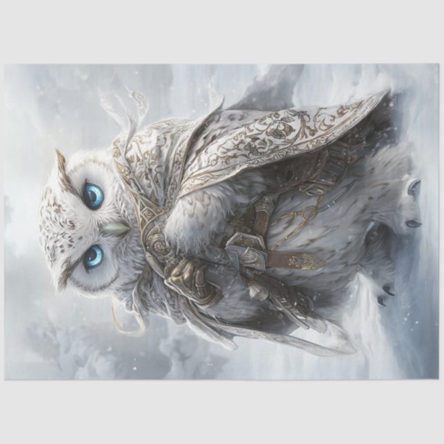 Papel De Seda Decoupage Lechuza Blanca con atuendo intrincado en (Anverso)