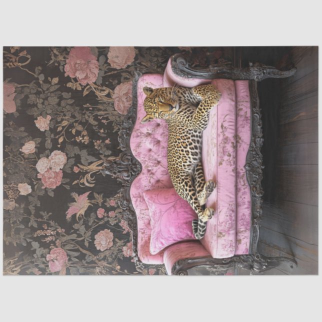 Papel De Seda Decoupage Leopard On Pink Velvet French Couch  (Anverso)