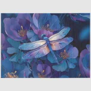 Papel De Seda Decoupage Libélula Iridescente Flores Coloridas