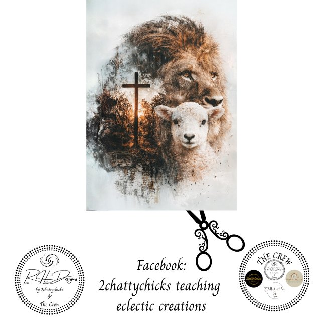 Papel De Seda Decoupage Lion Cross Lamb Double Exposure Art  (Subido por el creador)