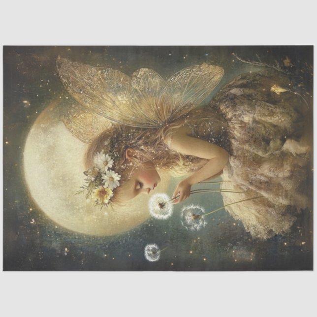 Papel De Seda Decoupage Little Girl Fairy Moon Night Setting (Anverso)