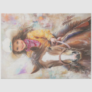 Papel De Seda Decoupage Little Girl Riing Horse Rodeo Arena