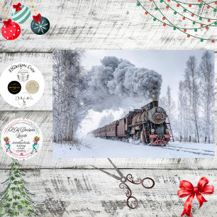 Papel De Seda Decoupage Locomotora de Vapor Vintage en la Nieve 