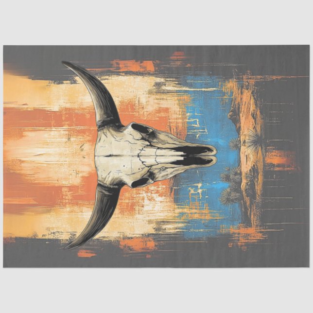 Papel De Seda Decoupage LongHorn Steer Poster Naranja, azul (Anverso)