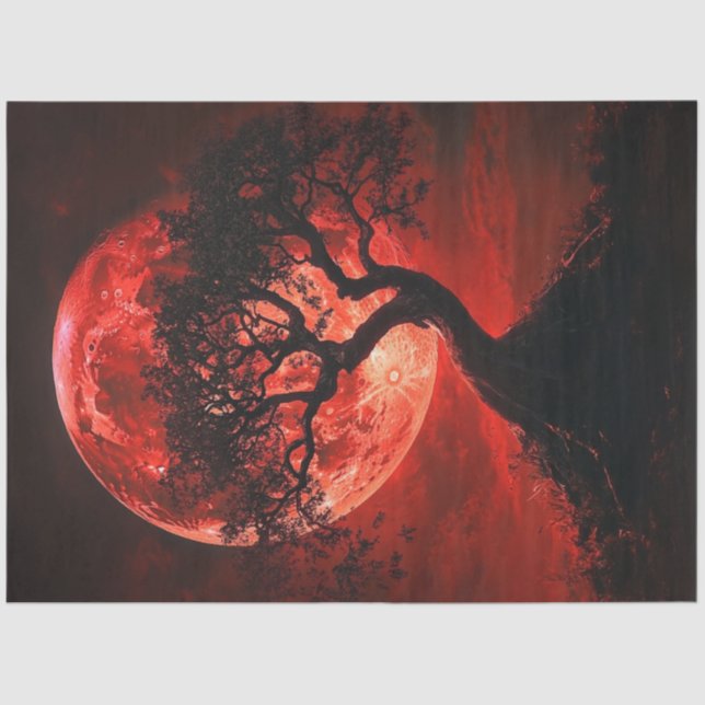 Papel De Seda Decoupage Luna Gótica Roja Negro Árbol Crimson Hue (Anverso)