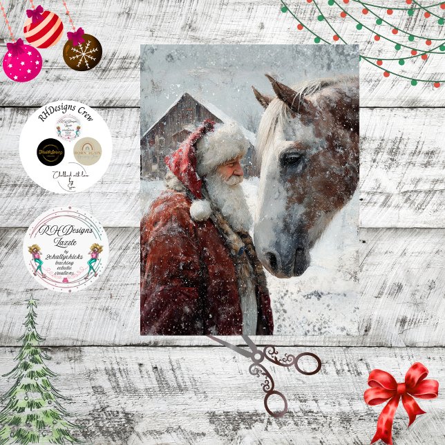 Papel De Seda Decoupage Magical Moment Santa & His Horse Snowing (Subido por el creador)