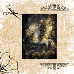 Papel De Seda Decoupage Magical Unicornio Golden Sparkle Celesti