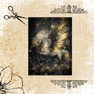 Papel De Seda Decoupage Magical Unicornio Golden Sparkle Celesti
