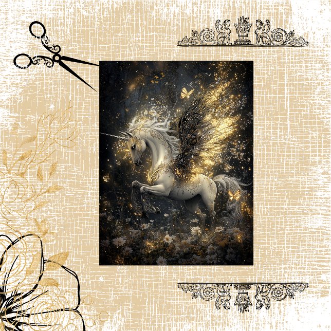 Papel De Seda Decoupage Magical Unicornio Golden Sparkle Celesti (Subido por el creador)