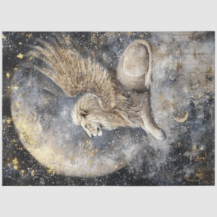 Papel De Seda Decoupage Majestic León alado Escena Luna Llena