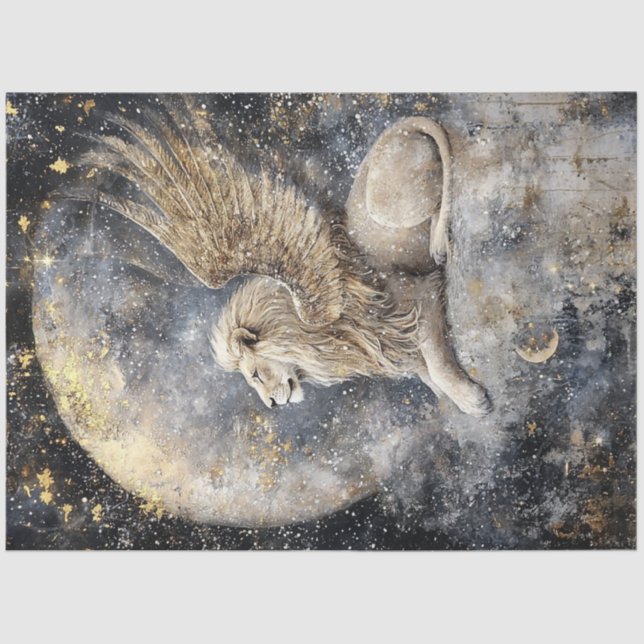 Papel De Seda Decoupage Majestic León alado Escena Luna Llena (Anverso)