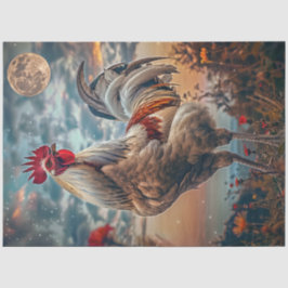 Papel De Seda Decoupage Majestic Rooster Vibrant Night Sky Moon