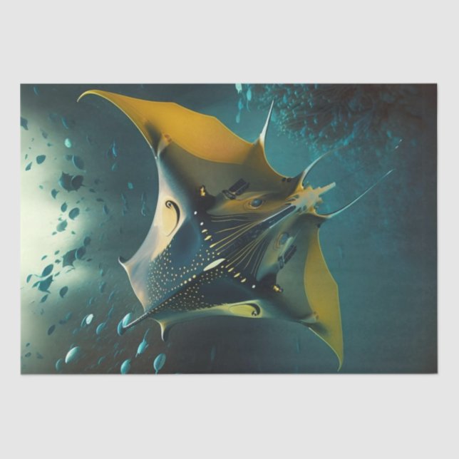 Papel De Seda Decoupage Majestic Underwater Manta Ray Ocean (Anverso)