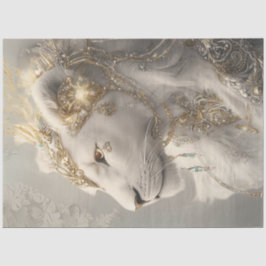 Papel De Seda Decoupage Majestic White Lioness Ornaments & Gold