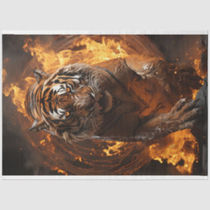 Papel De Seda Decoupage Majestic Wildlife Tiger Fire Art