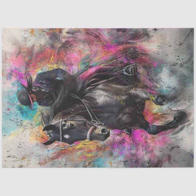 Papel De Seda Decoupage Majestuoso caballo negro y vibrante jine (Anverso)