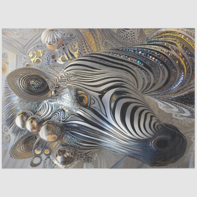 Papel De Seda Decoupage Metallic Adorned Zebra Jewel Patterns (Anverso)