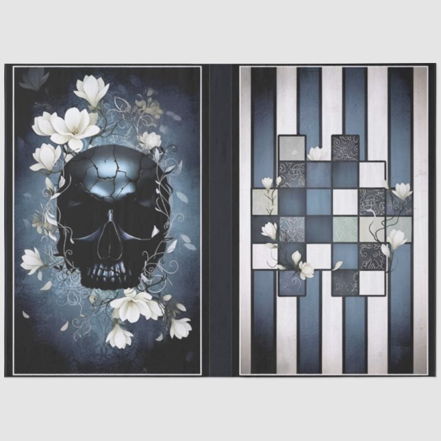 Papel De Seda Decoupage Midnight Skull with Magnolia (Anverso)