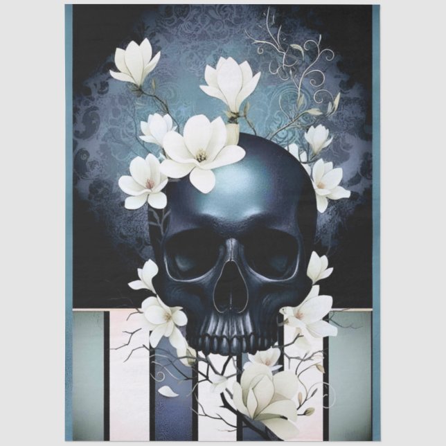 Papel De Seda Decoupage Midnight Skull with Magnolia (Anverso)