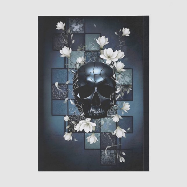 Papel De Seda Decoupage Midnight Skull with Magnolia (Anverso)