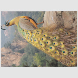 Papel De Seda Decoupage Montaña Majestuoso Pavo Real Dorado