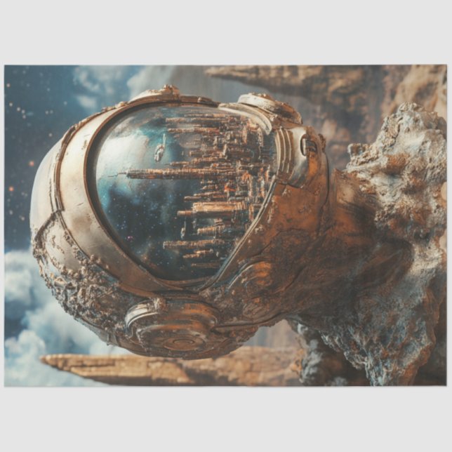 Papel De Seda Decoupage Moon Scene Astronaut City Reflection (Anverso)