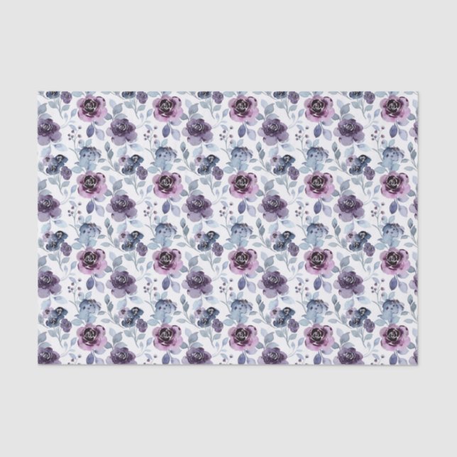 Papel De Seda Decoupage Morado Flores Florales Acuarela (Anverso)