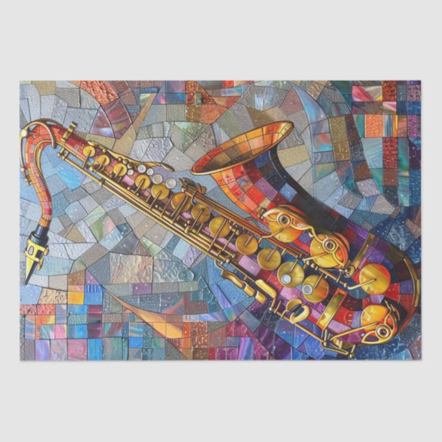 Papel De Seda Decoupage Mosaic Artwork Saxofono (Anverso)