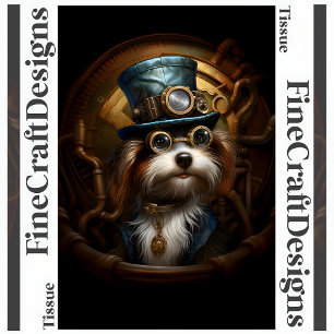 Papel De Seda Decoupage Mousseline Steampunk Dog Faux Ink 033