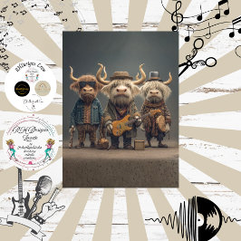 Papel De Seda Decoupage Musical Cow Trio Fur Feathers Funk Band