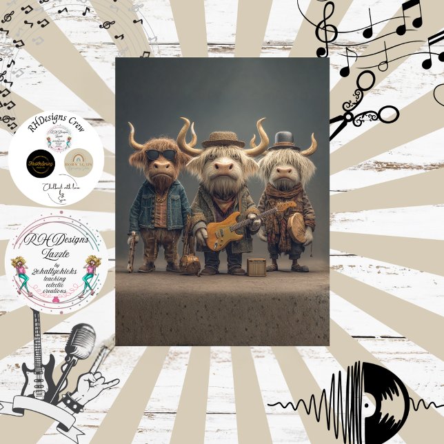 Papel De Seda Decoupage Musical Cow Trio Fur Feathers Funk Band (Subido por el creador)
