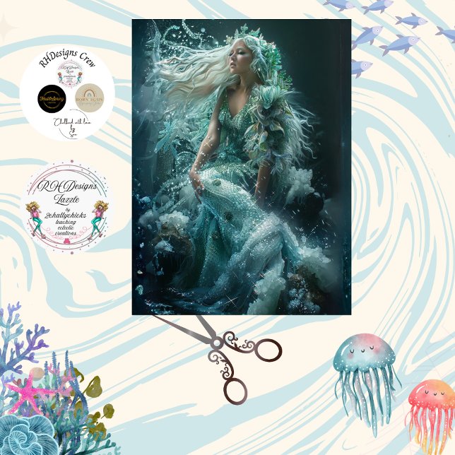 Papel De Seda Decoupage Mystical Sea Mermaid Teal Gown (Subido por el creador)