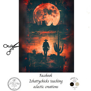 Papel De Seda Decoupage Negrita Escena Occidental Naranja Moon