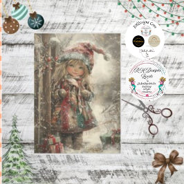 Papel De Seda Decoupage Niña Pequeña Vestida Atentado De Navidad