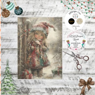 Papel De Seda Decoupage Niña Pequeña Vestida Atentado De Navidad