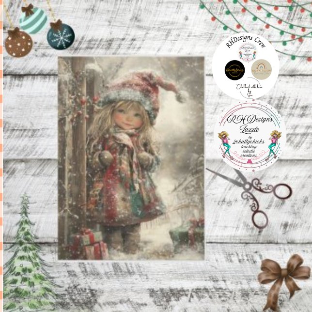 Papel De Seda Decoupage Niña Pequeña Vestida Atentado De Navidad (Subido por el creador)
