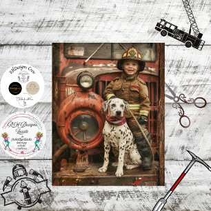 Papel De Seda Decoupage Niño Bombero Camión de Bomberos Dalmatia