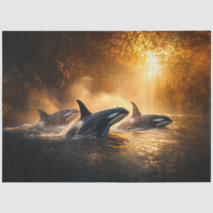 Papel De Seda Decoupage Orcas Whale Sunset Ocean Scene
