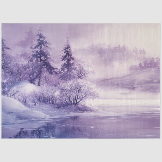 Papel De Seda Decoupage Paisaje Nieve cubierta Púrpura Blanco (Anverso)