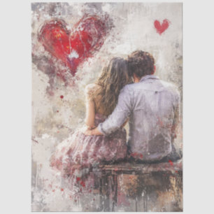 Papel De Seda Decoupage Pareja de San Valentín Banco Corazón Amo