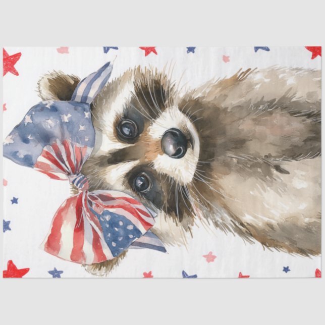 Papel De Seda Decoupage Patriotic Raccoon Whimsical 4 de julio (Anverso)