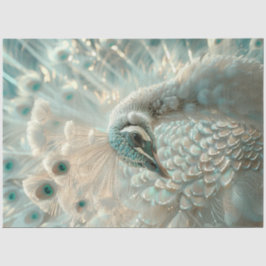 Papel De Seda Decoupage Pavo Real Blanco Elegancia Helada