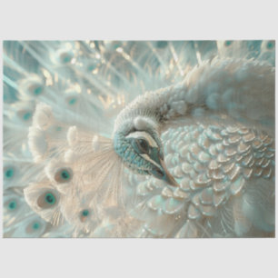 Papel De Seda Decoupage Pavo Real Blanco Elegancia Helada