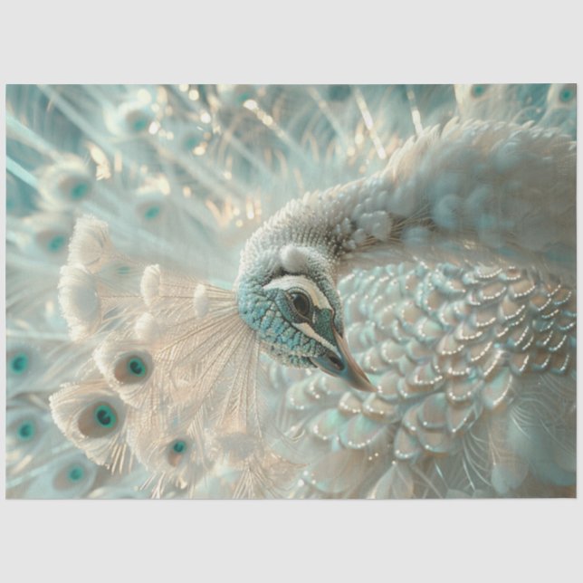 Papel De Seda Decoupage Pavo Real Blanco Elegancia Helada (Anverso)