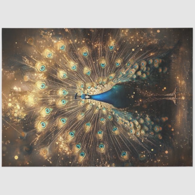 Papel De Seda Decoupage Pavón Celestial Elegancia Regia (Anverso)