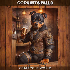 Papel De Seda Decoupage - Perro rottweiler steampunk y cerveza -