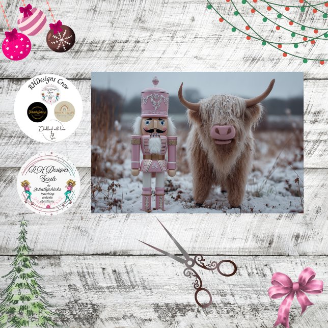 Papel De Seda Decoupage Pink Nutcracker & Highland Calf Snow  (Subido por el creador)