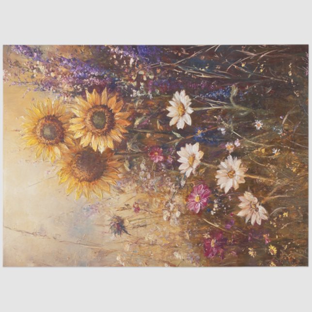 Papel De Seda Decoupage Pintura de época girasol y flores silves (Anverso)