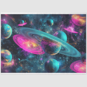 Papel De Seda Decoupage Planetas de paisajes cósmicos de colores