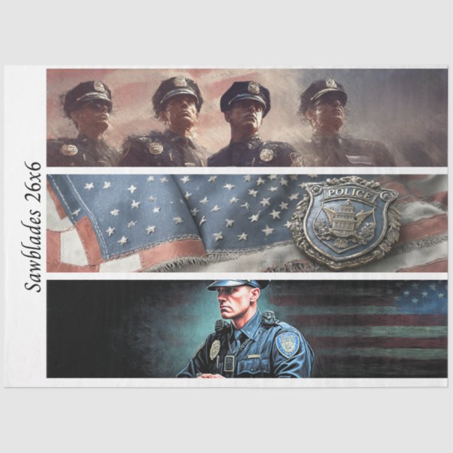Papel De Seda Decoupage Police Tribute Badge Flag Handsaw (Anverso)